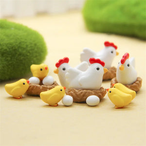 10pcs/Set Micro Crafts Ornament  Hen Chicken Chick Egg Nest Small Statue Figurine Miniatures DIY Home Garden Decor