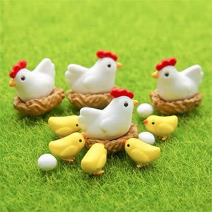 10pcs/Set Micro Crafts Ornament  Hen Chicken Chick Egg Nest Small Statue Figurine Miniatures DIY Home Garden Decor