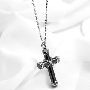 Classic Punk Fun Funeral Cremation Gold Color Cross Pendant Souvenir Necklace for Ash Memorial Jewelry