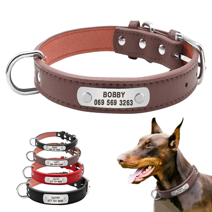 Large Durable Personalized Dog Collar PU Leather Padded Pet ID Collars Customized for Small Medium Large Dogs Cat 4 Size