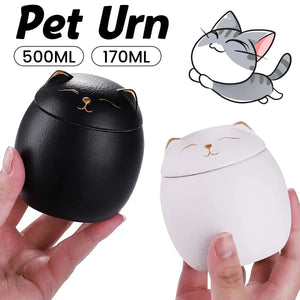 500ml Black/White Urn for Pet Ashes Cat Shape Memorial Cremation Urns-Handcrafted Decorative Urns for Funeral Cat urn Dog urn