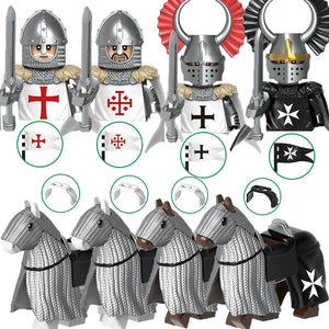 Military Building Blocks Medieval Soldier Figures Legion Toys Gift Teutonic Knights Shield Flag Equipment War-horse Crusader MOC