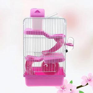 Three Layers Hamster Cage Includes Water Bottle Exercise Wheel Dish Hamster Hide- Out Small House for Pets Chinchilla Hamster