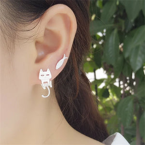 Cat Ears Beautiful All-match Exquisite Earrings Simple Beauty And Health Stud Earrings Portable Temperament Decoration Asymmetry