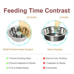 Benepaw Stainless Steel Slow Feeder Dog Bowls Anti-Gulping Pet Fun Slow Feeding Dishes Puzzle For Small Medium Large Breed