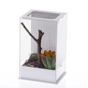 Reptile Feeding Box Plastic Terrarium Clear Containers for Spiders Lizards Frogs Mantises Portable Small Pet Habitat S/L