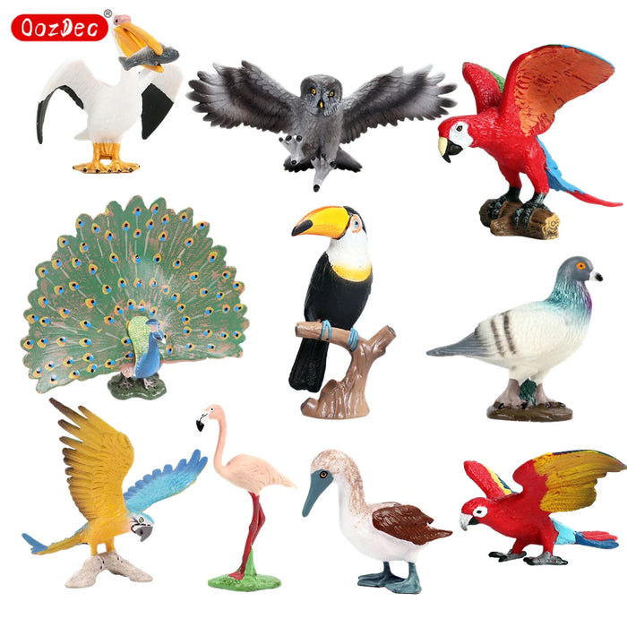 OozDec Classic Bird Animal Flamingos Parrot Sea Mew Peacock Owl Ostrich Model Solid PVC Action Figures Miniature Education Toy