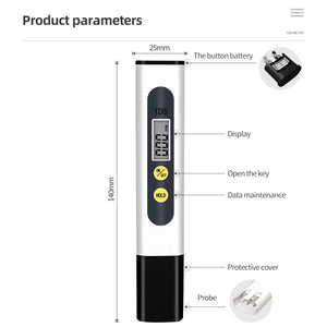 TDS Meter Digital Water Tester 0-9990ppm Drinking Water Quality Analyzer Monitor Filter Rapid Test Aquarium Hydroponics Pools