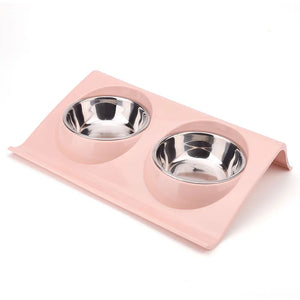 Stainless steel water bowl feeder solution dog and cat supplies double bowl pet dog and cat feeding table