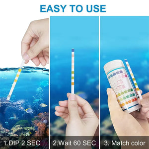 100pcs 7-IN-1 Aquarium Test Strips Fish Tank Test Kit Freshwater Saltwater Aquarium Water Test to Detect PH NO3 NO2 GH KH CI TCL