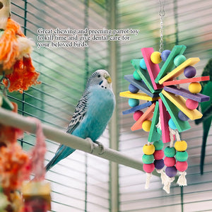 New Bird Chewing Toy Wooden Hanging Cage Toys for Parrots Bird Funny Hanging Rope Standing Toy Pet Training Bird Toys