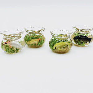 Miniature Glass Fish Tank Bowl Aquarium Model Mini Round Square Fish Tank Home Office Desktop Ornament Dollhouse Accessories