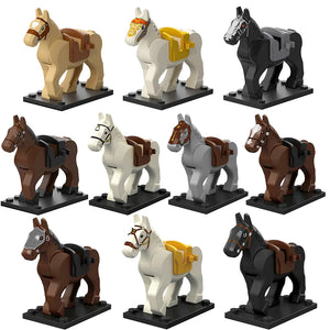 Moc Medieval War Horse Gray Wolf White Bear Elk Elephant Animal Model Kids Blocks Toys Gift For Boys Girls New Building Juguetes