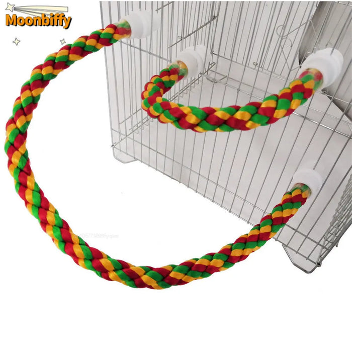 105/80/55/30cm Colorful Parrot Rope Hanging Braided Budgie Bird Cage Cockatiel Toy Pet Stand Accessories Ladder Swing Supplies