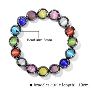 Natural Stone Bracelet Colourful Cat Eye Opal Beads Bracelets Women Men Black Hematite Beaded Bracelet Health Protection Jewelry