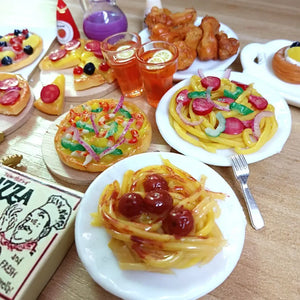 Cute 1/6 Scale Dollhouse Miniature Pizza Chicken Fried Chips Juice Mini Fast Food for Blyth BJD Doll House Kitchen Play Toys