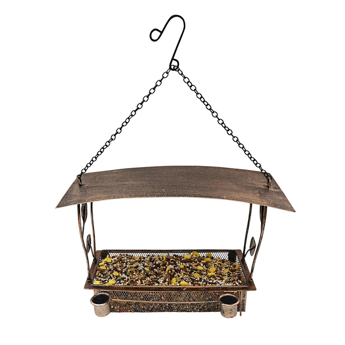 Metal Window Bird Feeder - Antique Bronze Hanging Bird Feeding Supplies - Decorative Outdoor Bird Feeder for Garden Window Patio