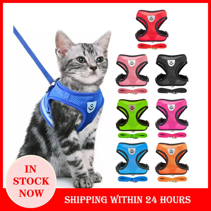 Cat Harness Adjustable Vest Walking Traction Rope Set for Dog Collar Breathable Mesh Harness for Small Medium Cat Dog Pet Lead