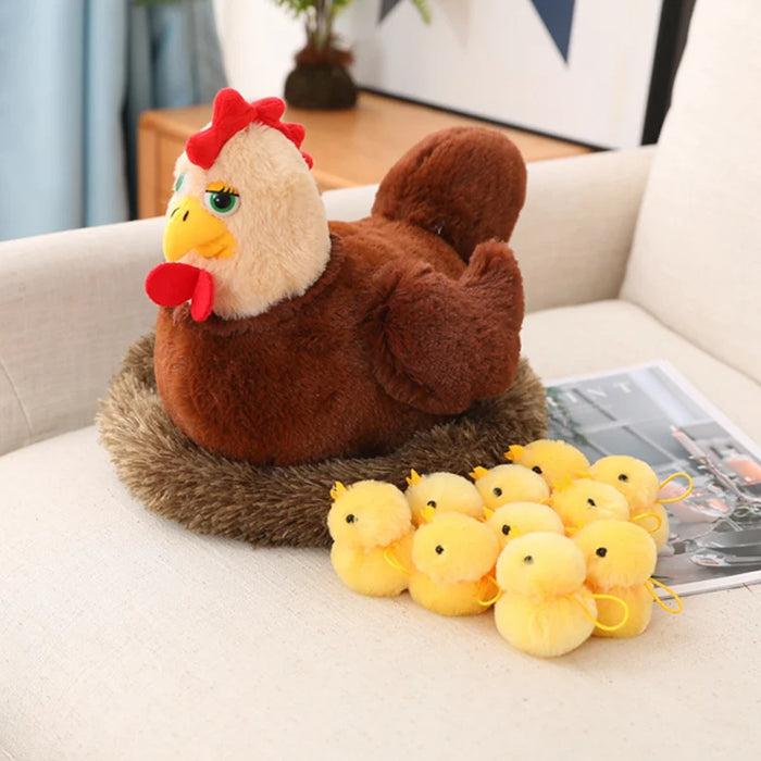 Swan /Chick Family Plush Toy Swan /Chicken Mother Swan/Chicken Baby Lifelike Animals Stuffed Doll With Nest Kids Comforting Gift