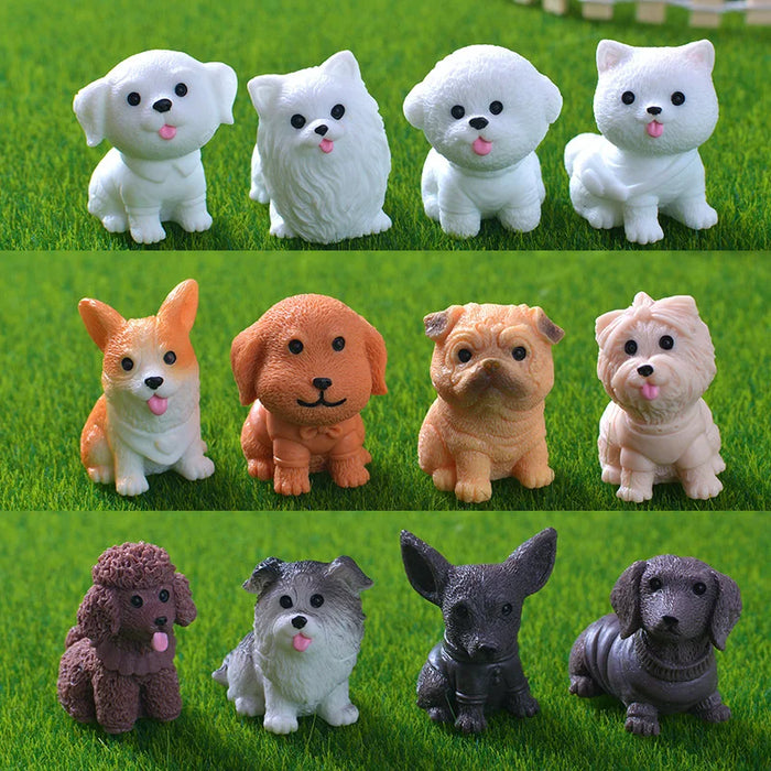 12PCS Miniature Dog Figurines Miniature Terrarium Crafts Realistic Animals Dogs for DIY Micro Landscape Fairy Garden Accessories