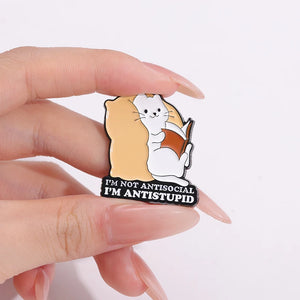 Go Away I'm Introverting Cute Cat Enamel Pins Cartoon Animal Kitten Brooches Mental Health Quotes Lapel Badge Accessories Gift