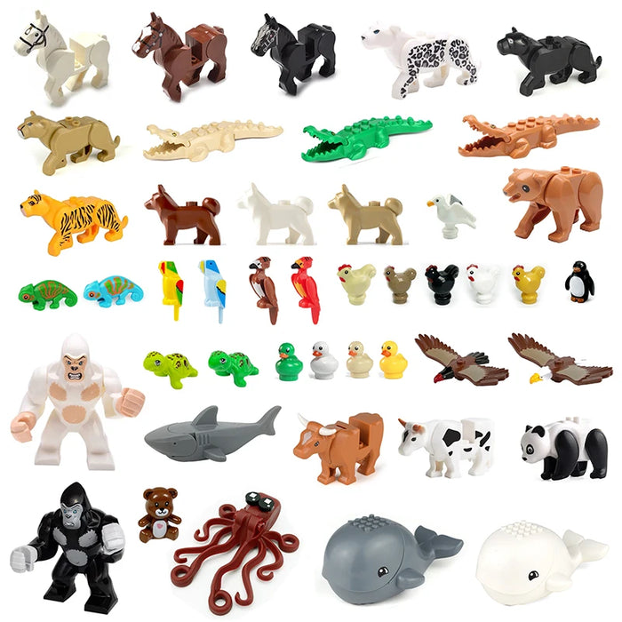 Small Building Block Animal Scene Horse Whales Tiger Model Educationa Hot MOC Zoo Assembled Gift Baby DIY Mininatures Bricks Toy