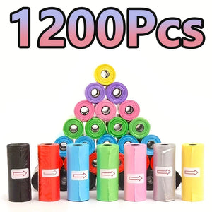 1200pcs Random Color Cartoon Paw Graphic Dog Poop Bags Pet Poop Bags Leak-Proof Dog Waste Bags For Pet Supplies