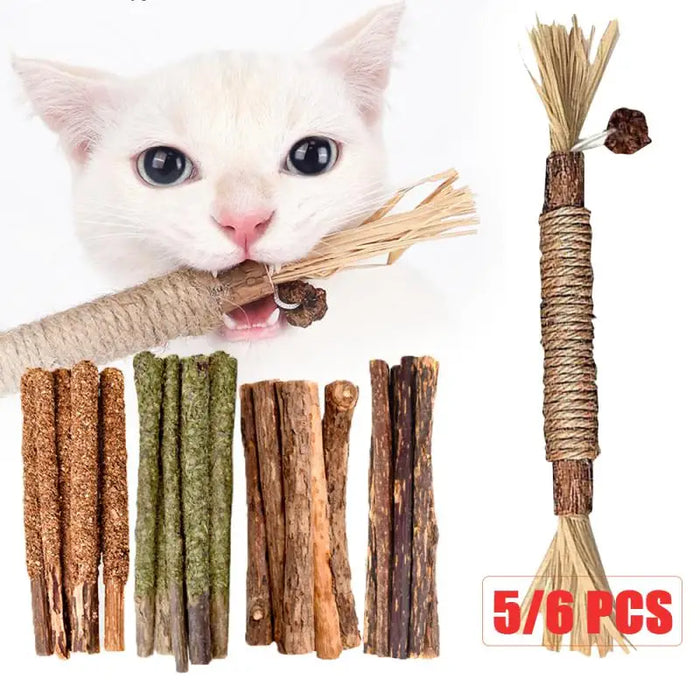 6 Sticks Natural Cat Mint Sticks Cat Catnip Chews Toys Pet Molar Sticks Kittens Cleaning Teeth Bite-resistant Toys Pet Products