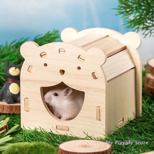 Hamster House Wooden Hideout Climbing Nest Habitat Decor Small Villa Toy for Mini Gerbils Golden Bears Guinea Pigs Small Pets