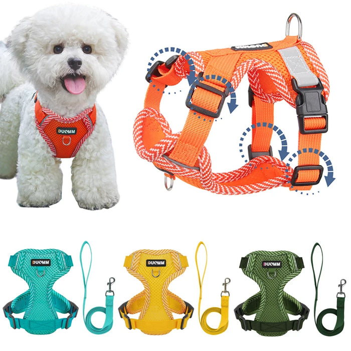 4-point Adjustment Dog Harness and Leash Set for Small Dogs Reflective Mesh Dog Harness Vest Puppy Cat Chest Strap Pet Supplies