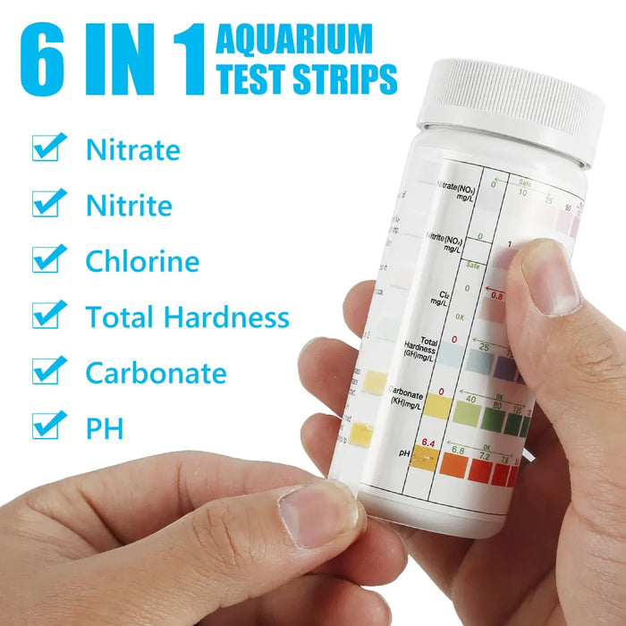 100Pcs Aquarium Test Strips Water Quality Test Strip 6in1 Fish Tank Test Kit Freshwater Saltwater Aquarium Water pH Test Strips