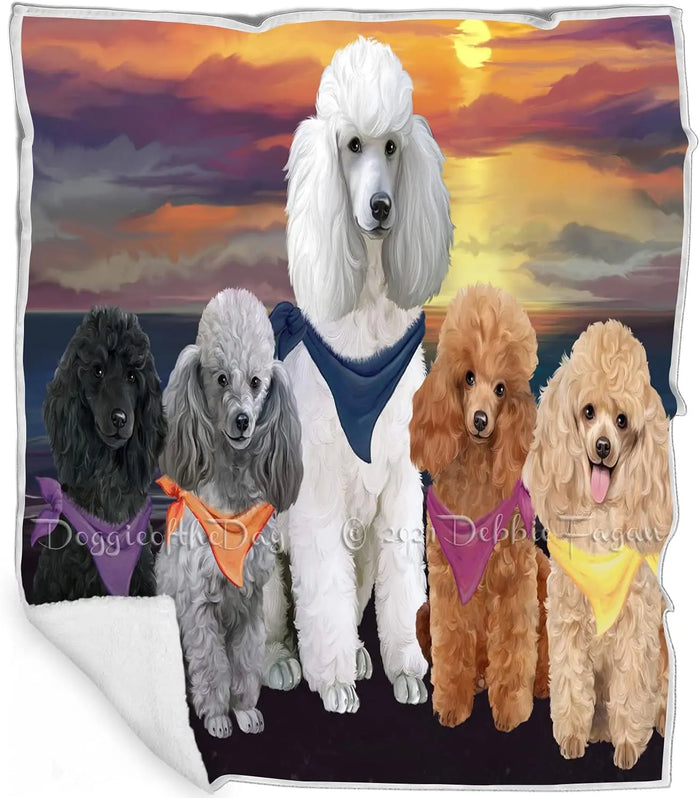 Family Sunset Poodle Dogs Blanket - Lightweight Soft Cozy and Durable Bed Blanket - Animal Theme Fuzzy Blanket for Sofa