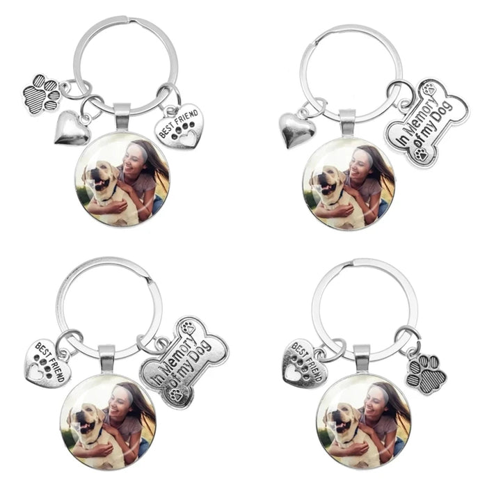 Custom Pet Photo Key Ring In Memory Of My Dog Mini Heart Claw Pendant Glass Keychain Car Key Man Women Favorite Souvenir Jewelry