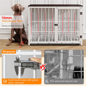 Heavy Duty Dog Kennels Metal Wooden Dog Crate End Table Furniture Style Pet Cage with Three Doors and Removable Tray