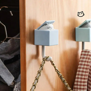 1/6pcs Cute Wall Hooks Key Holder Door Hanging Plastic Self Adhesive Wall Hanger Cartoon Cat Shape Hook For Kids Room Home Decor