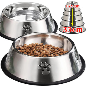 Stainless Steel Dog Cat Food Bowl Pets Quality Metal Pawprint Feeder Non-slip Pet Feeding Container with Rubber Base Accessories