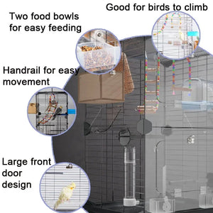 Multiple Small Birds Flight Cage Foreground Ornamental Bird Cage Large Space Standing Metal and Plastic Home Crate Parrot Canary