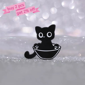 Cute Cat Enamel Pins Custom Black Kitten Terrarium Brooches Lapel Badges Cartoon Animal Jewelry Gift for Kids Friends