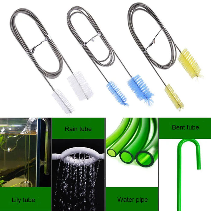 Aquarium Cleaning Brush for Water Hose Lily Pipe Air Tube Stainless Steel Flexible Bent Tube Double Head Brush Fish Tank Cleaner