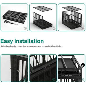 WOKEEN 48/38 Inch Heavy Duty Dog Crate Cage Kennel with Wheels, High Anxiety Indestructible, Sturdy Locks Design