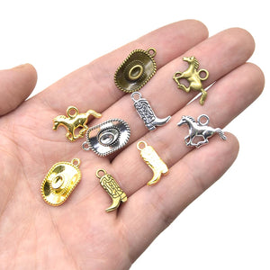 18pcs Western Cowboy Themed Charms Alloy Metal Horse Cowboy Boot Hat Pendant For DIY Bracelet Necklace Earrings Jewelry Making