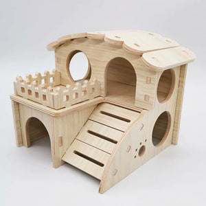 Hamster Wooden House Two Layers Cage for Play  Habitat Small Pets Hideout Toy for Dwarf Chinchilla  Hamster Hedgeh