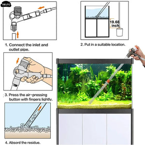 Press-Type Siphon Pump Aquarium Gravel Cleaner With Glass Scraper Fish Tank Water Changer Kit Adjustable Water Flow Sand Cleaner