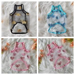 Summer Pet Thin Vest Cute Mesh Strap Daisy Vest Cat Cherry Love Camisole Two Legs Sleeveless Strap Dog Clothes Dog Cooling Vest