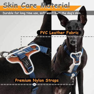 Mysudui No Pull Dog Harness Adjustable Leather Pet Vest for Easy Walking with 2 Leash Clips Small Medium Large Dogs