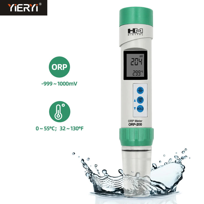 ORP-200 Temperature ORP Meter -999~1000mv Digital Redox Tester IP67 Waterproof for Water Treatment Swimming Pool Aquarium SPA