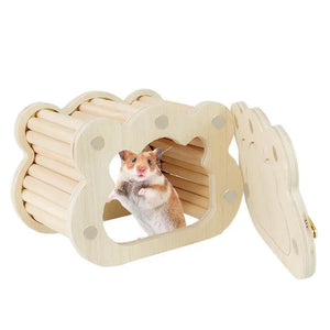 Wooden Hamster Hideout Cute Cloud-Shaped Tiny Wooden House Small Animals Habitat Hut Small Pets Woodland House Habitats Decor