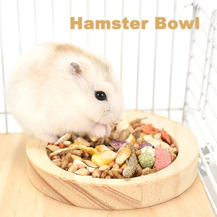 Small Pet Round Food Bowl Anti-turning Natural Wooden Feeding Bowl Landscaping Supplies For Squirrel Hedgehog Hamster Rodent