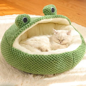 Pet Cat Bed Small Dog Bed Plush Round Cartoon Frog Mat Winter Warm Deep Sleep Comfort Soft Breathable Cat Dog House Pet Supplies