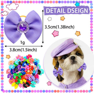 20pcs Summer Dog Hair Bows Dog Bows with Diamond Colorful Grooming Rubber Band for Small Dog Pet Girls Grooming Hair Accessories